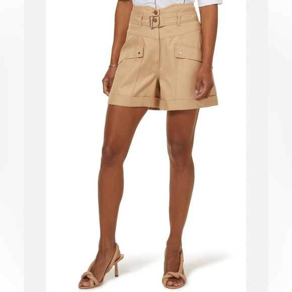 Jonathan Simkhai Prisha Belted Cuffed Safari Cargo Shorts Beige High Rise Sz 8 - Picture 1 of 16